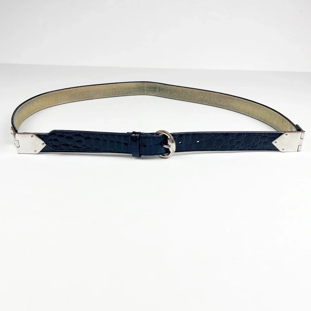 Chico’s Black Embossed Patent Leather Belt Silver Accents